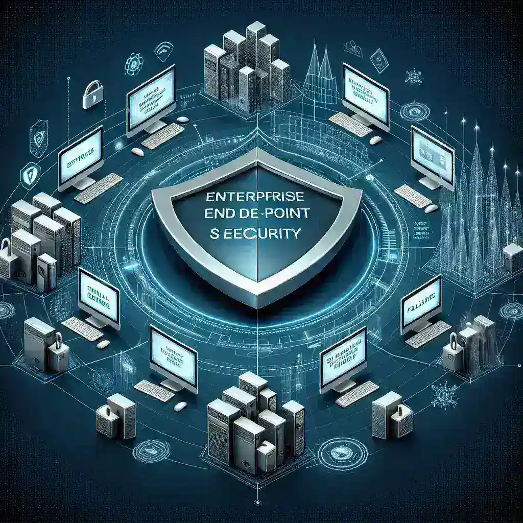 "Imagen de un sistema de seguridad de endpoints corporativos mostrando gráficos de protección de datos y ciberseguridad, ilustrando la guía completa para la protección empresarial en plataformas de seguridad."