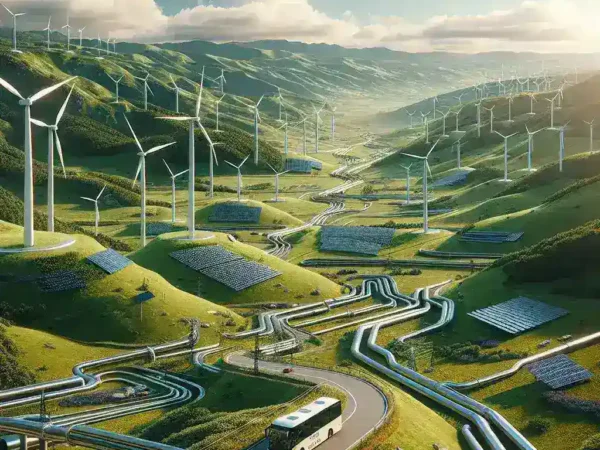 "Vista panorámica del Valle del Hidrógeno de Burgos, destacando instalaciones de energía renovable y tecnologías sostenibles para un futuro energético verde."