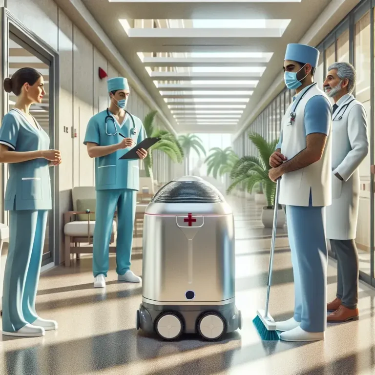 "Robots de limpieza autónoma en acción en un hospital de Canarias, mejorando la higiene y eficiencia en el cuidado de la salud."
