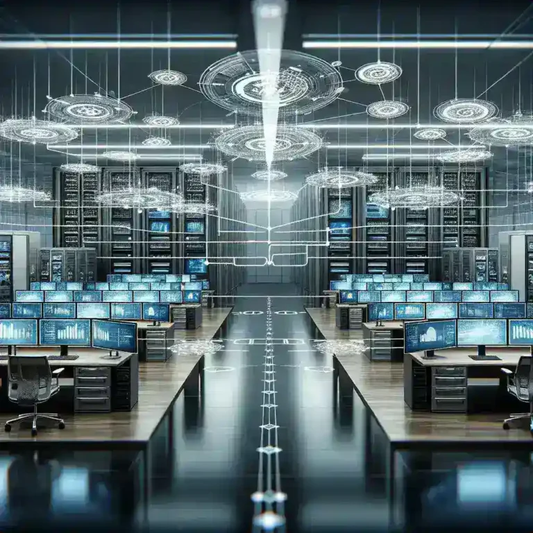 "Imagen ilustrativa de soluciones avanzadas para la gestión distribuida de configuración en entornos modernos, mostrando una interfaz de usuario de software de configuración con gráficos sobre la distribución y gestión de recursos en la nube."