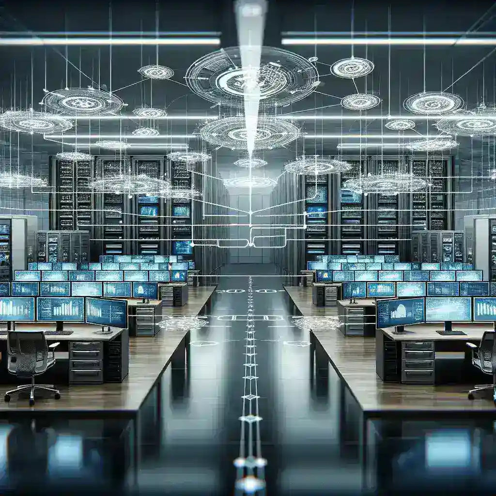 "Imagen ilustrativa de soluciones avanzadas para la gestión distribuida de configuración en entornos modernos, mostrando una interfaz de usuario de software de configuración con gráficos sobre la distribución y gestión de recursos en la nube."