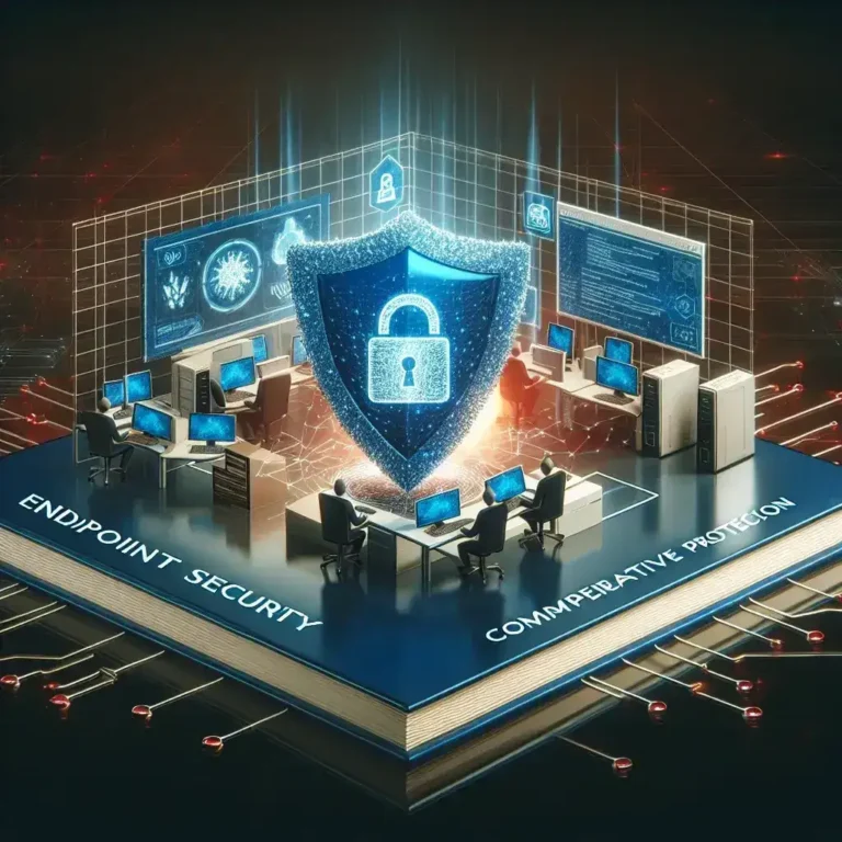 "Imagen ilustrativa de plataformas de seguridad para endpoints corporativos, mostrando un sistema de protección cibernética eficiente que resguarda la información de la empresa contra amenazas digitales."