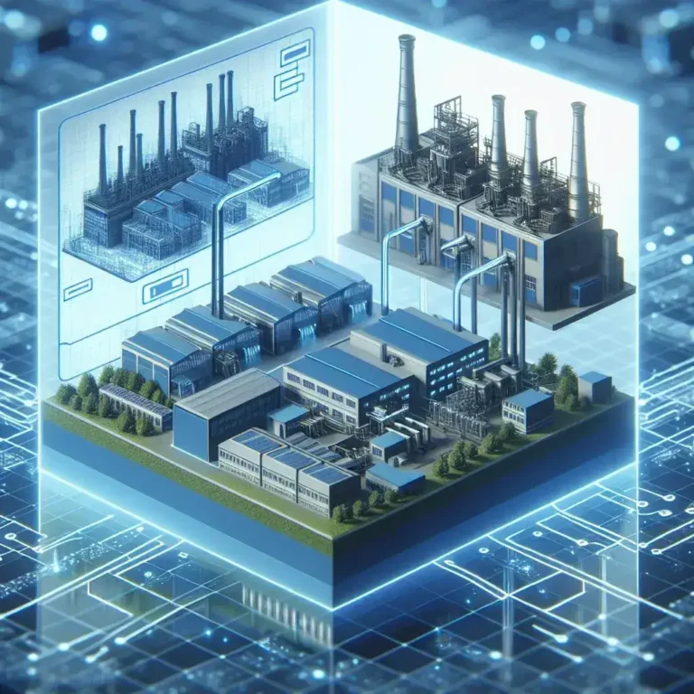 "Gemelos digitales en acción: representación visual de cómo las empresas utilizan tecnología de gemelos digitales para mejorar procesos y eficiencia en la industria."
